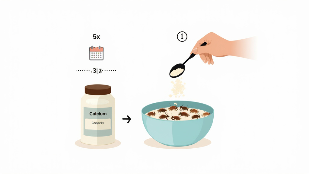 Diagram showing schedule for dusting bearded dragon insects with calcium powder.