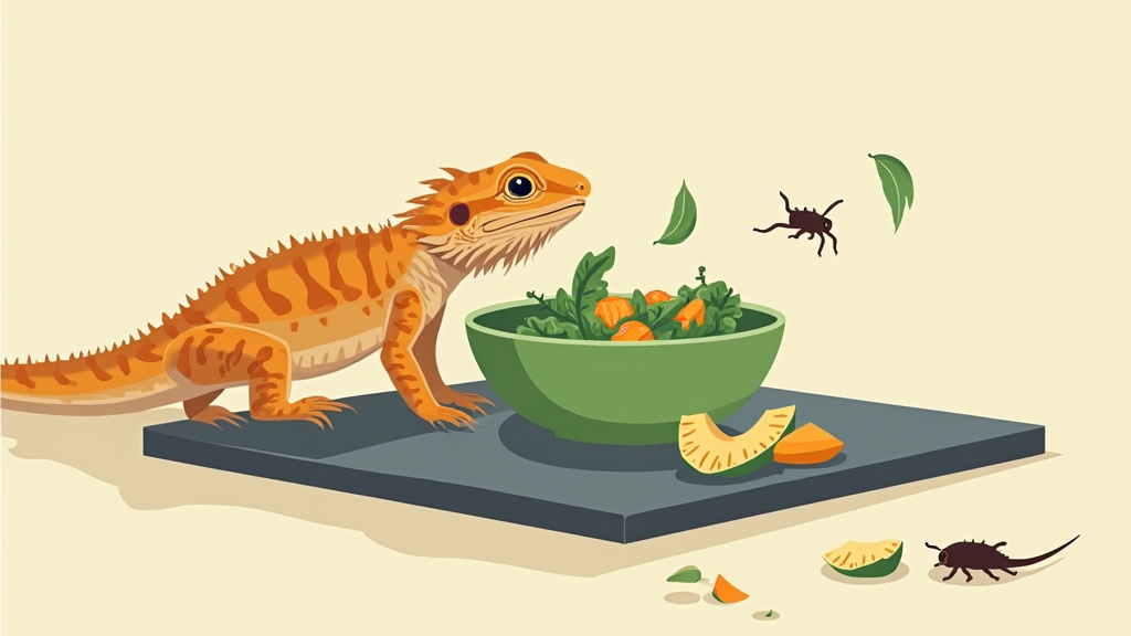 Bearded dragon scattering salad while eating, depicting messy eater behavior.