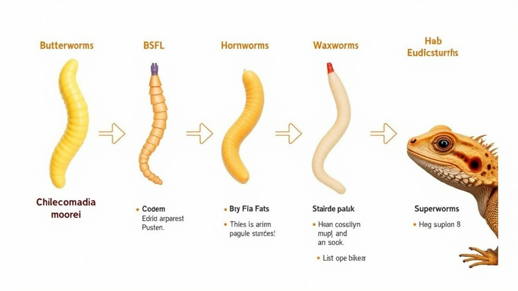 Comparison chart of butterworms versus other common bearded dragon feeder insects