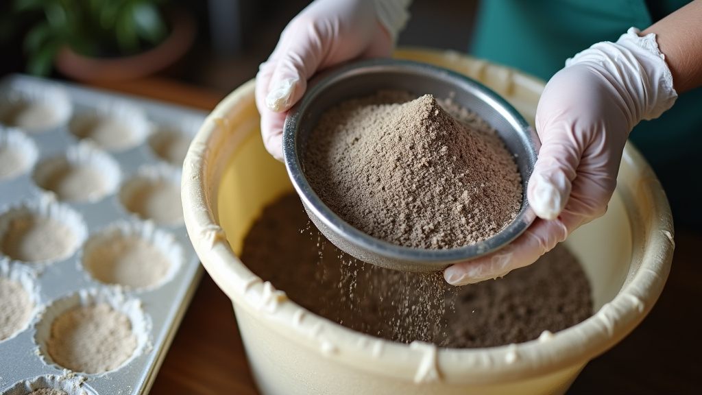 Close-up of hands sifting a safe soil and sand mix for a bearded dragon enclosure