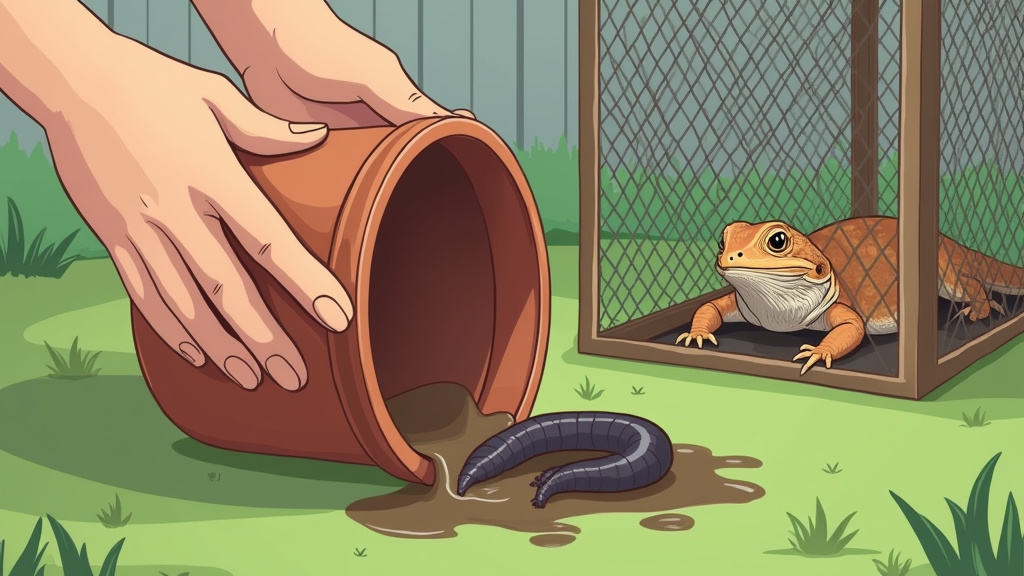 Person inspecting outdoor area for millipedes to protect bearded dragon