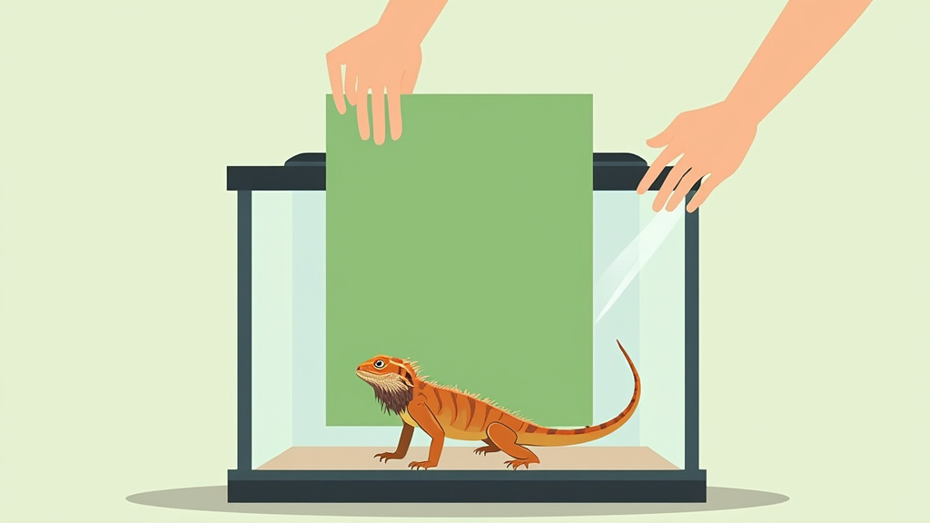 Applying a static-cling background to a tank to stop bearded dragon head bobbing.