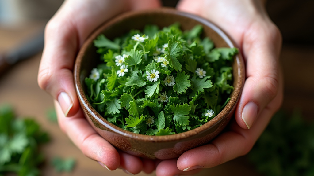 Bearded dragon salad with chopped clover mixed into parsley and greens.