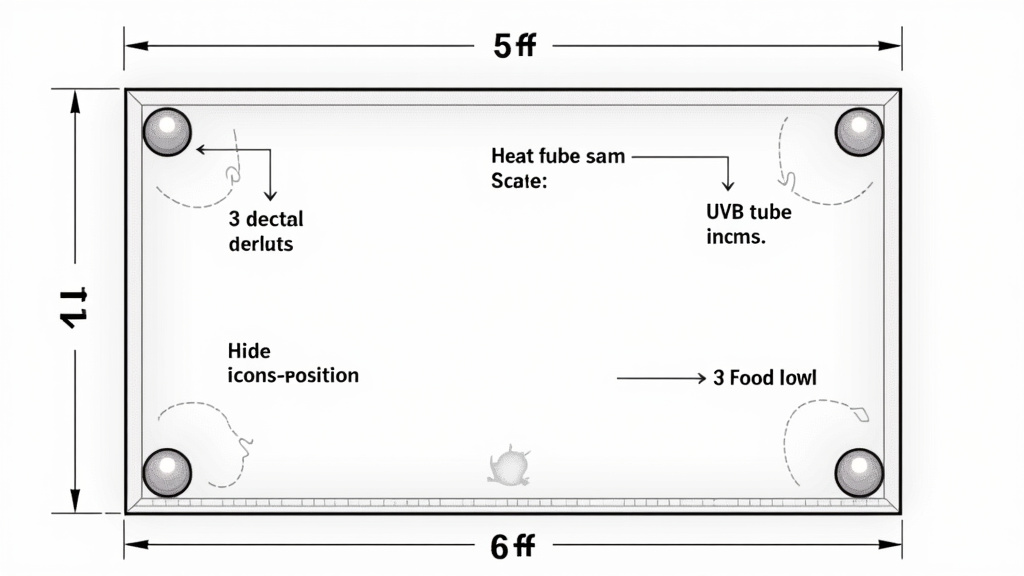 Diagram of a giant bearded dragon enclosure with duplicate resources for cohabitation.