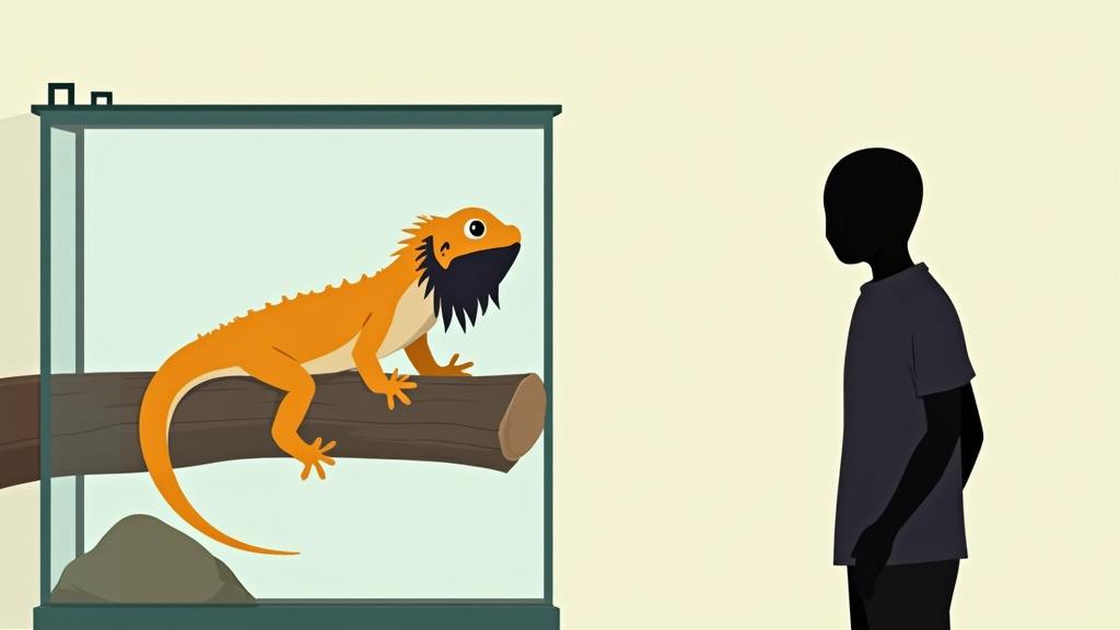 Bearded dragon displaying dark beard as a territorial warning to a person.