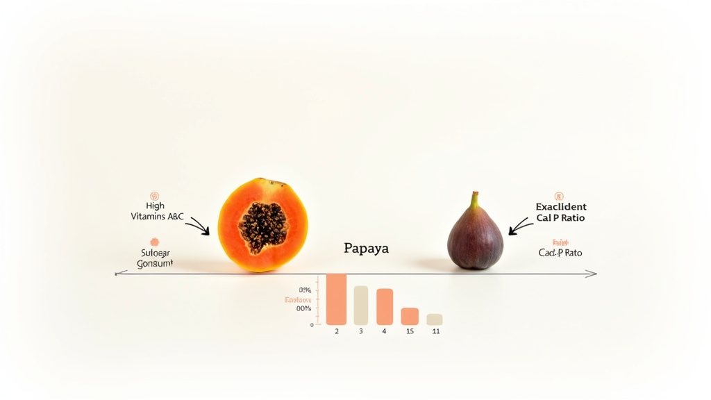 Papaya vs. fig nutritional comparison for bearded dragon fruit feeding.
