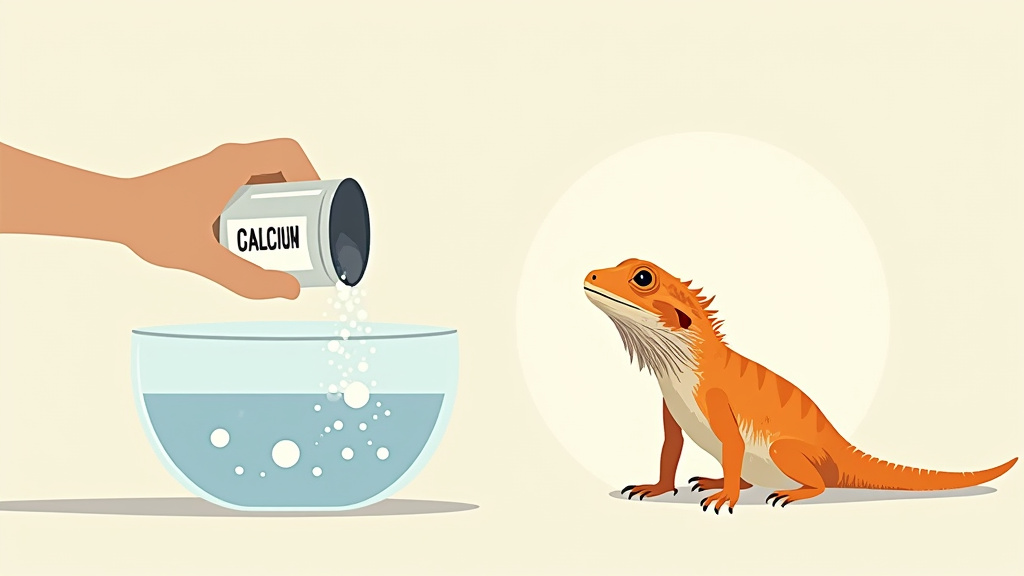 Over-supplementing bearded dragon water with calcium powder cartoon illustration