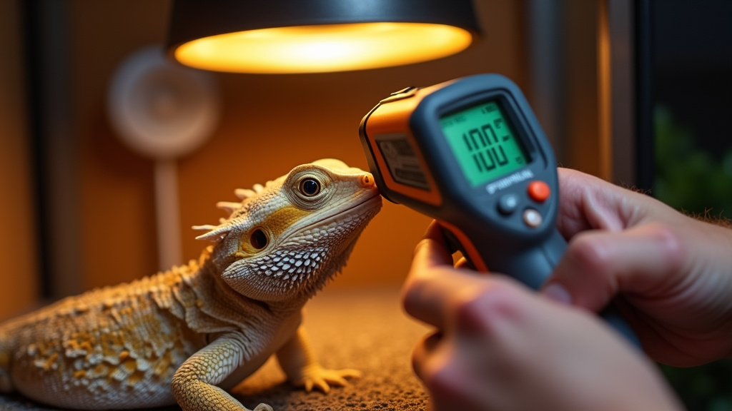Calibrating bearded dragon enclosure temperature with an infrared thermometer and probe