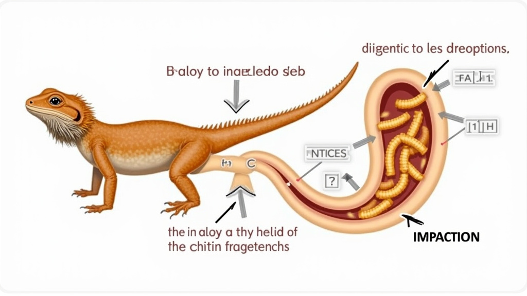 Diagram of bearded dragon impaction from mealworm chitin blockage