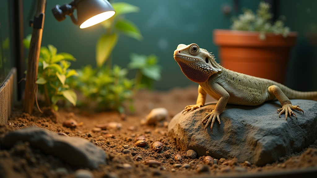 Healthy adult bearded dragon thriving alone in a proper 120-gallon enclosure.
