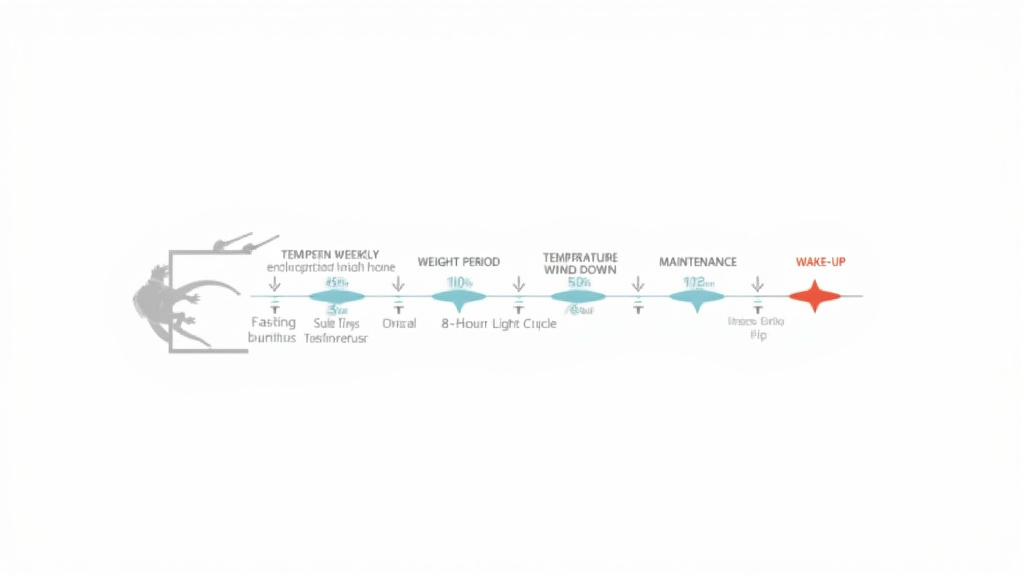Diagram of bearded dragon brumation care protocol steps and timeline.