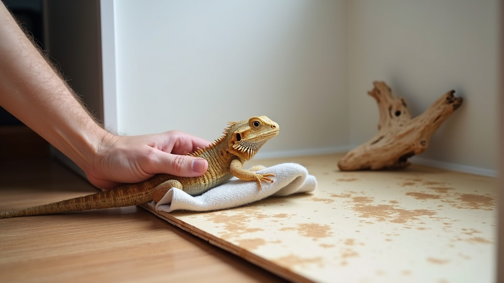 Person cleaning safe PVC enclosure while damaged plywood sits nearby.