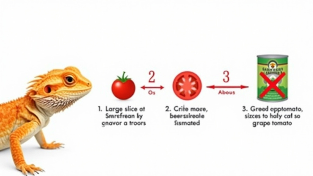 Diagram comparing safe tomato serving sizes for a bearded dragon.