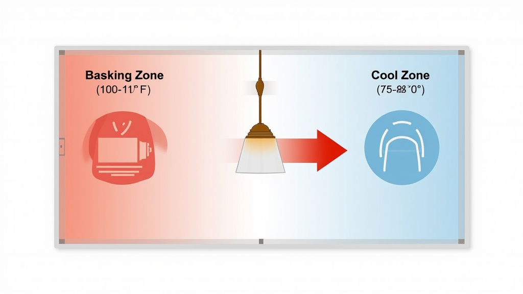 Diagram showing how to reposition a bearded dragon's heat lamp to fix temperature gradient.