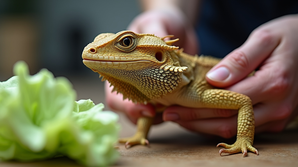 Close-up of a bearded dragon's neck showing potential swelling from too much cabbage.