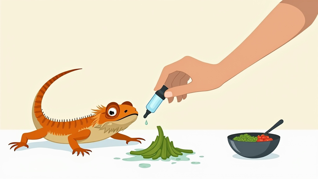 bearded dragon with diarrhea after eating too much cucumber, receiving water