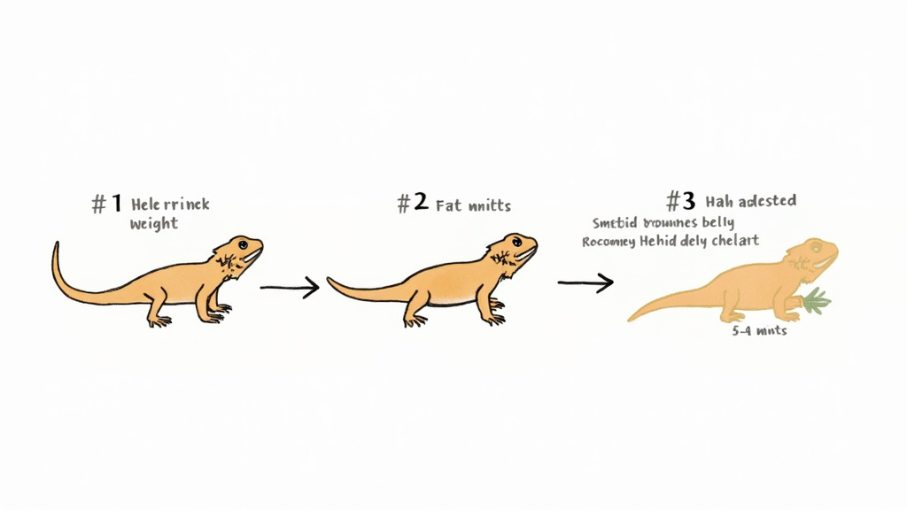 Diagram of bearded dragon health decline from overfeeding pineapple over time.