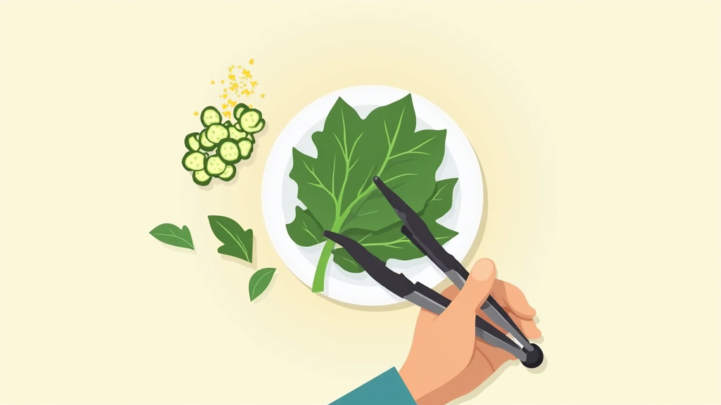 Using tongs to offer a bearded dragon arugula with bee pollen on salad.