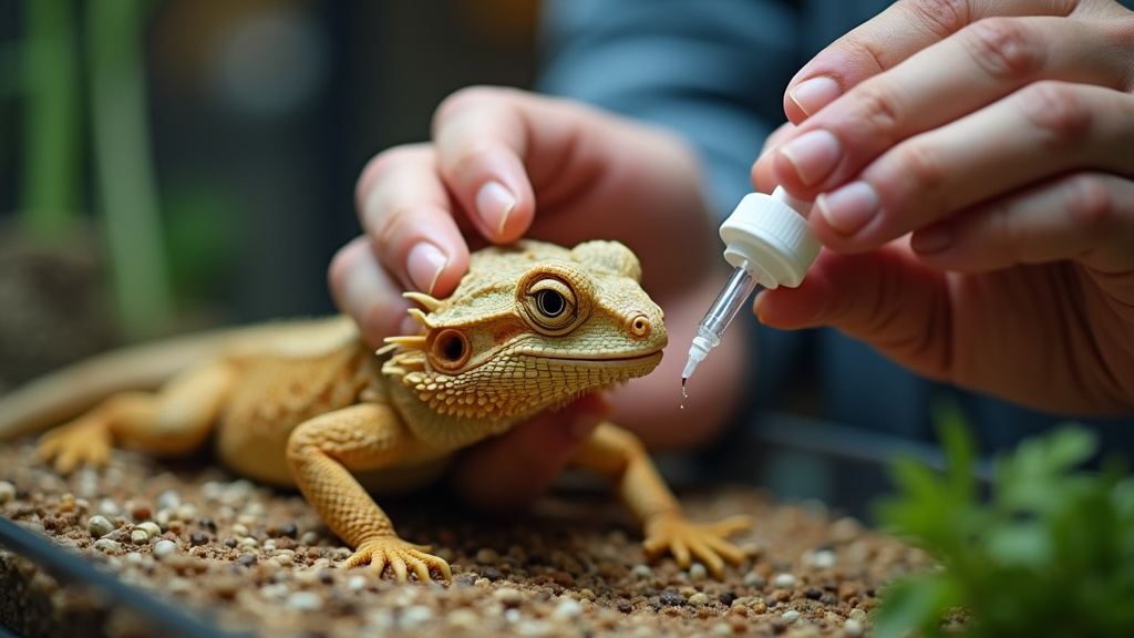 Administering water to a bearded dragon after accidental scallion ingestion