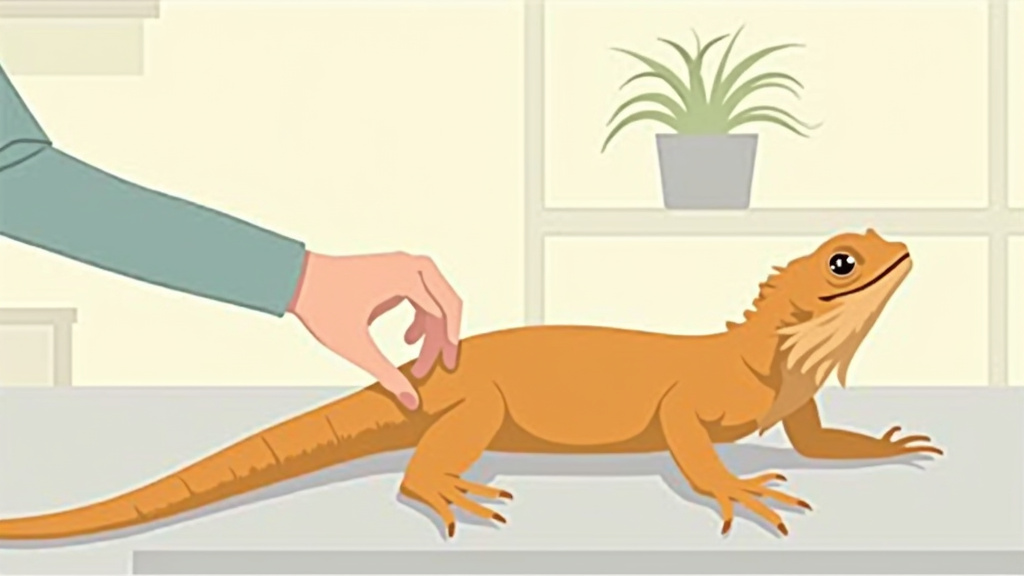 Checking a bearded dragon's abdomen after it ate a non-toxic air plant