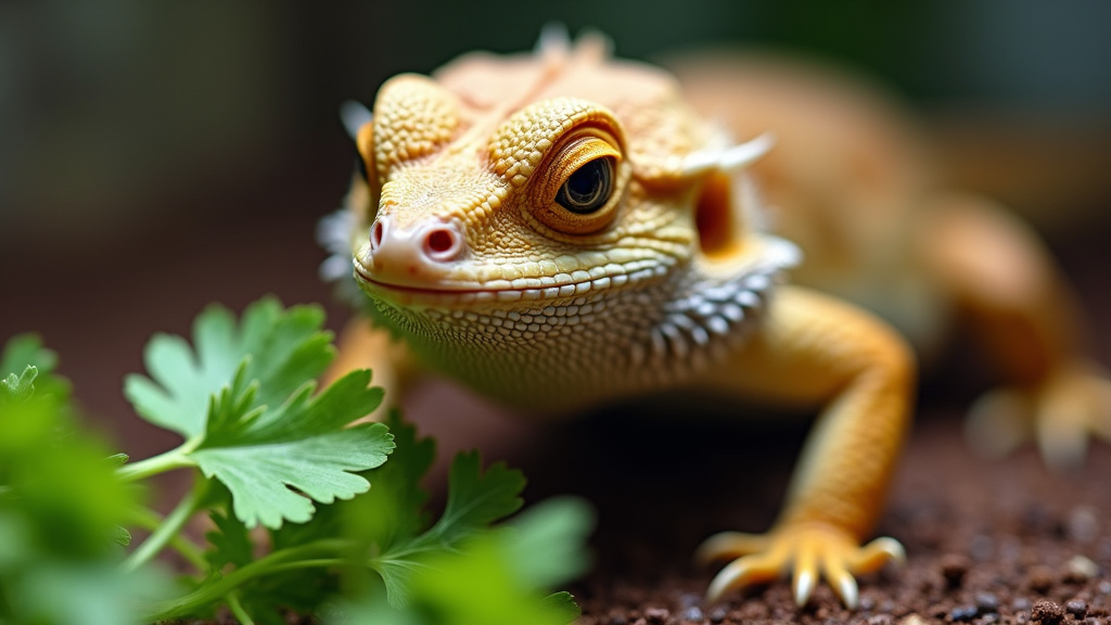 Bearded dragon showing potential sensitivity to cilantro with jaw swelling and leg tremors.