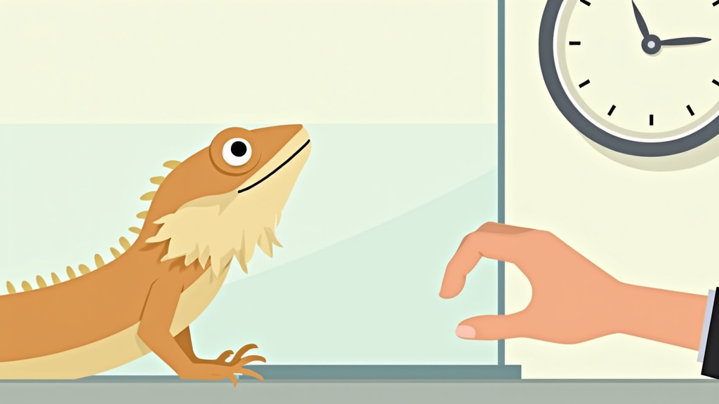 Bearded dragon glass surfing illustrated with clock for normal behavior timing.
