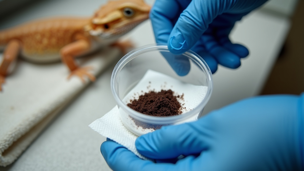 bearded dragon fecal sample collected for veterinary parasite testing