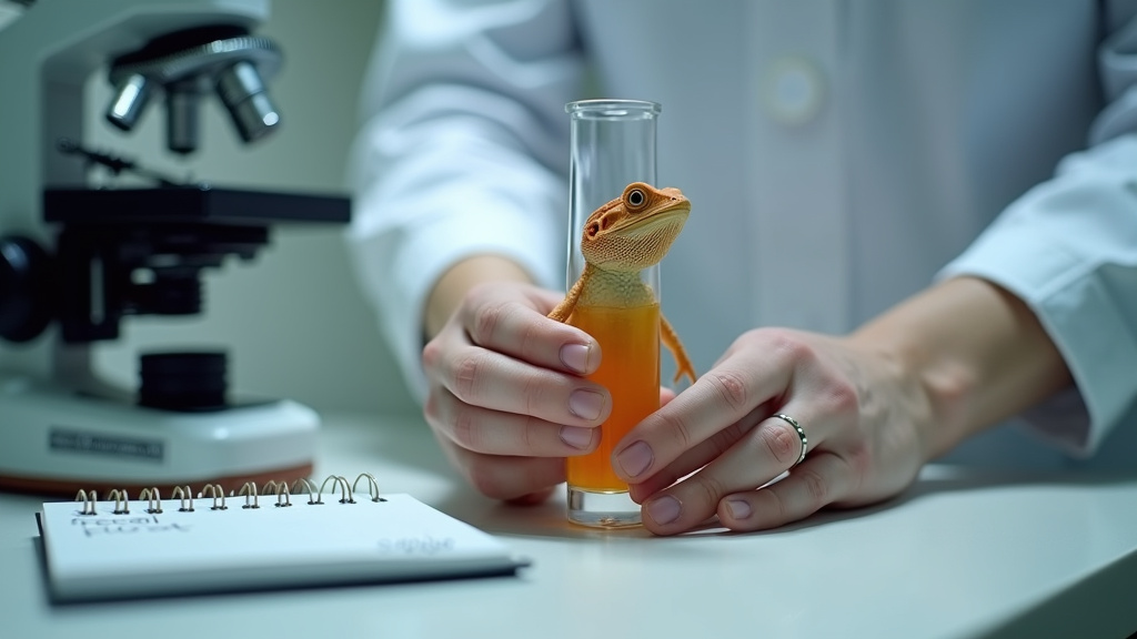 Veterinarian analyzing a watery bearded dragon poop sample for parasites.