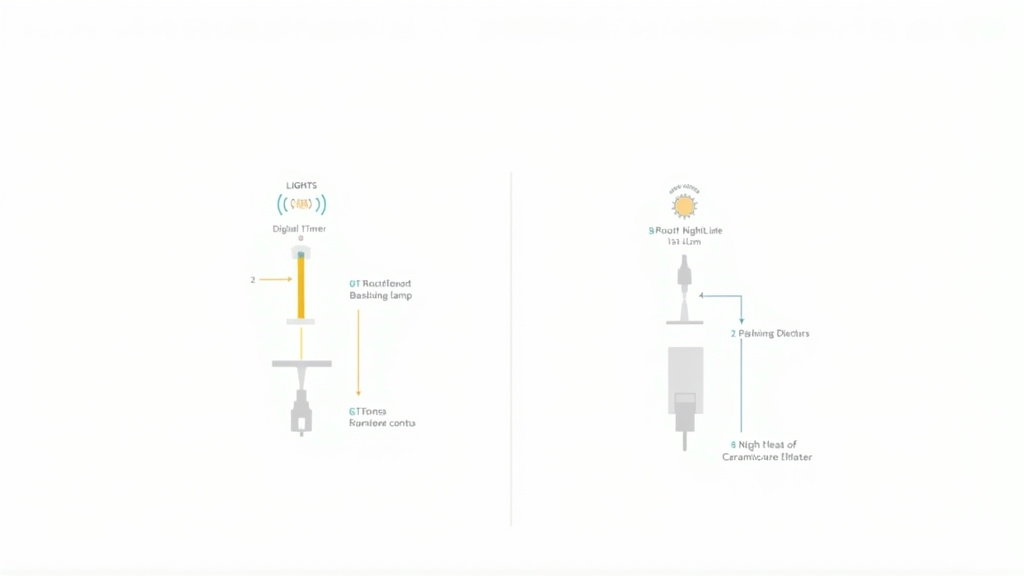 Diagram separating bearded dragon light timer from thermostat for nighttime heat